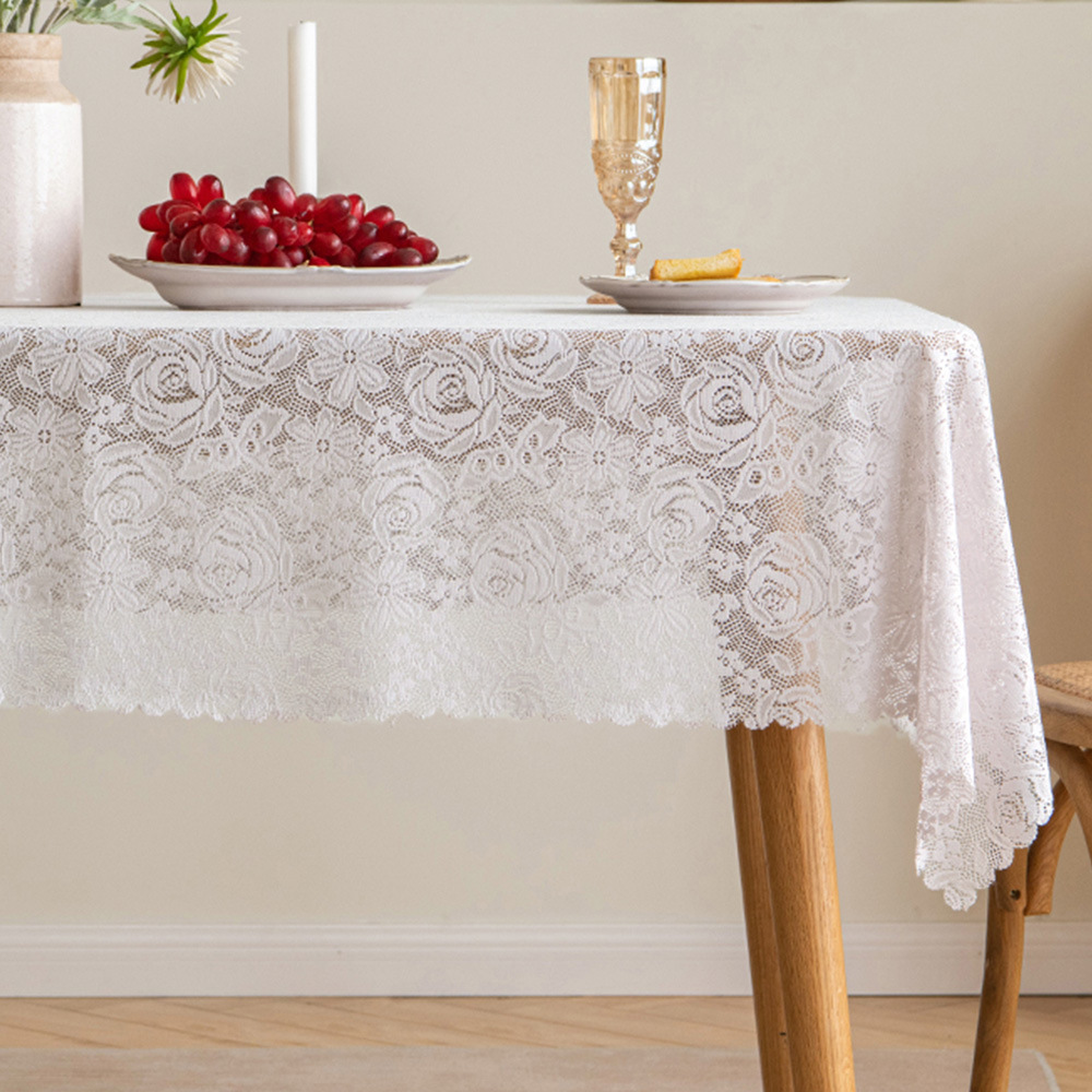 Luxury Fancy Lace White Embroidery Elegant Macrame Table Cloth For Wedding Events Decoration