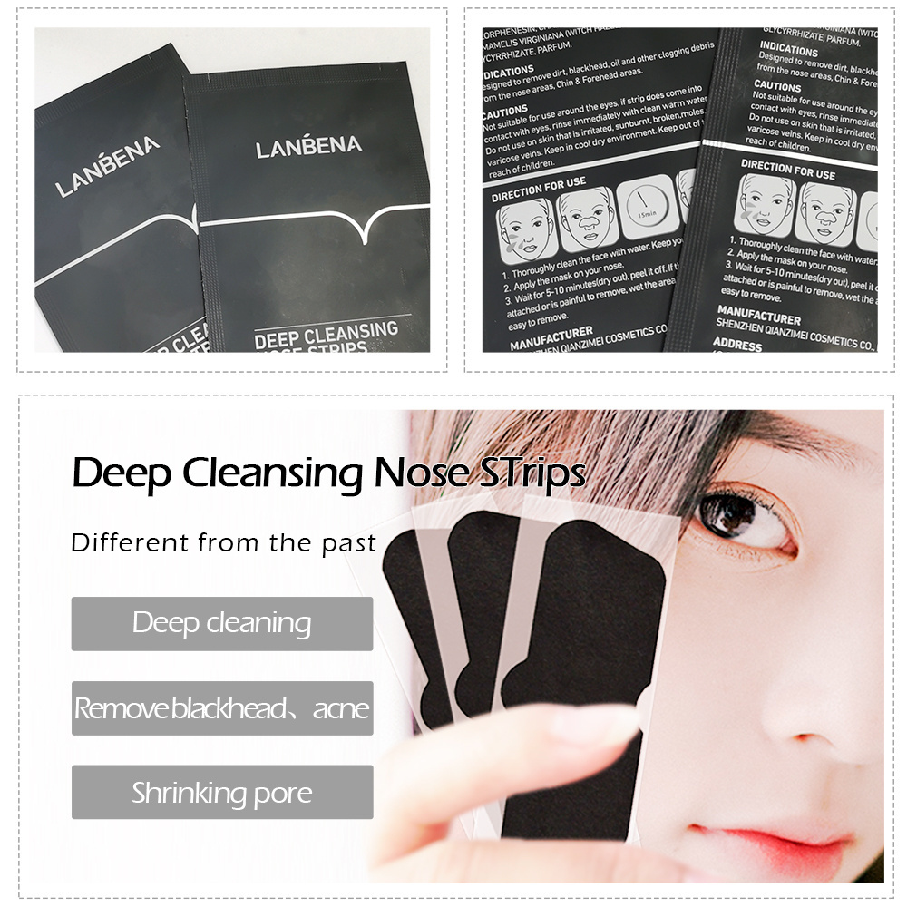 LANBENA Wholesale Bamboo Charcoal Deep Cleansing Pore Shrink Blackhead Remover Nose Mask Pore Strips