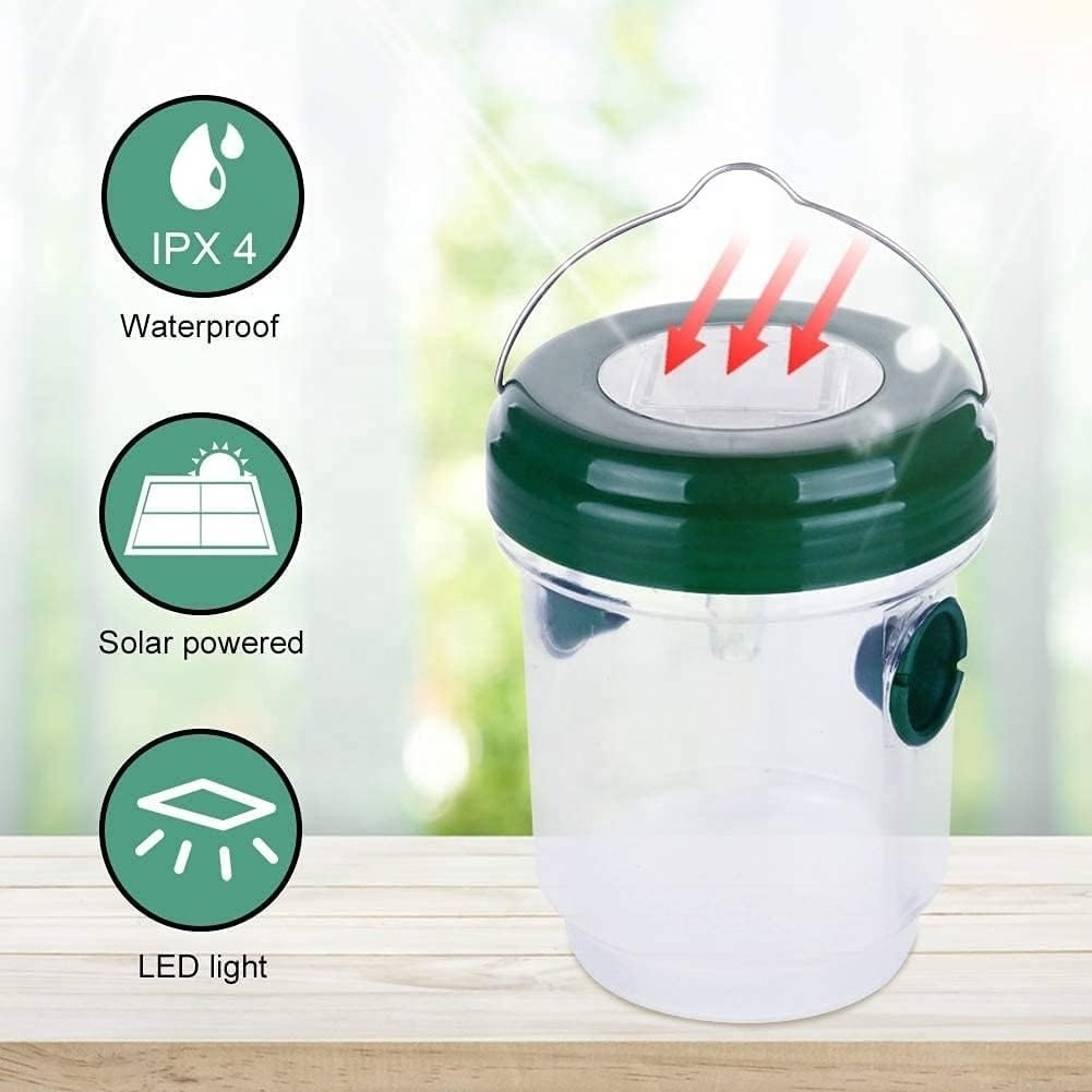 Waterproof Solar Powered Wasp Trap Catcher Killer with UV LED Light for Outdoors