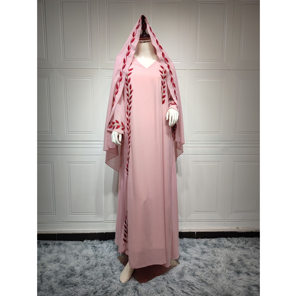 New Chiffon Embroidery Abaya Traditional Muslim Clothing Middle East Chiffon Dress Muslim Abaya With Hijab