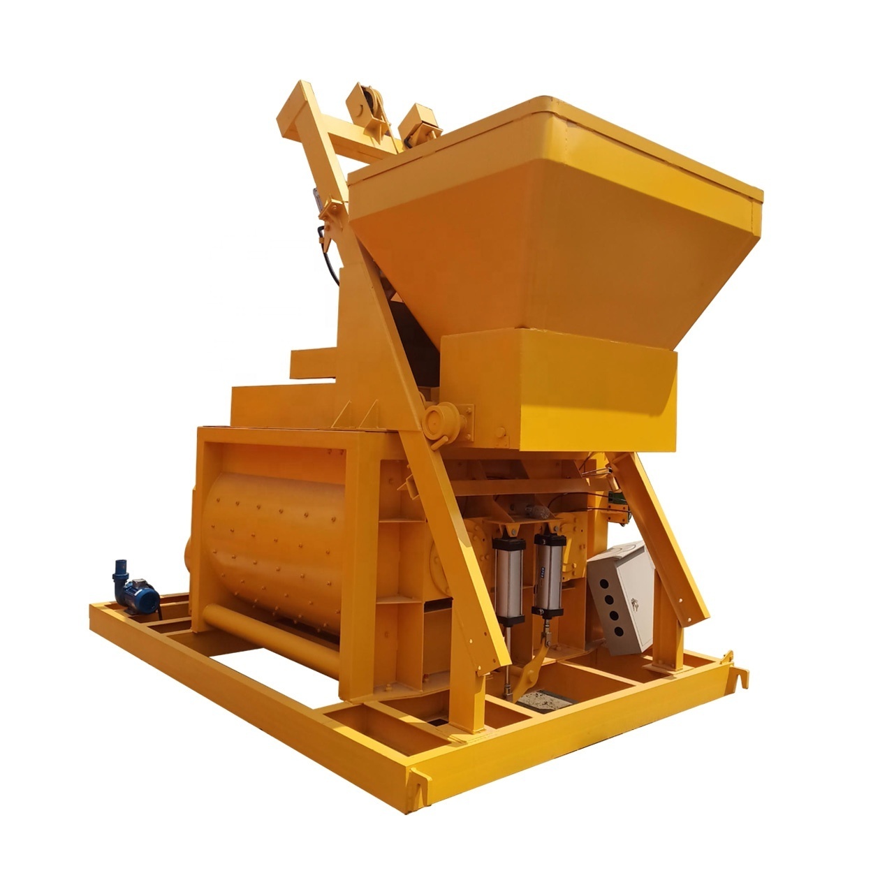 New Stationary Forced Double Shaft Cement Mixer with Lift Silo  js1000 Horizontal Concrete Mixer