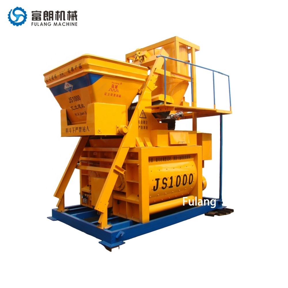 New Stationary Forced Double Shaft Cement Mixer with Lift Silo  js1000 Horizontal Concrete Mixer