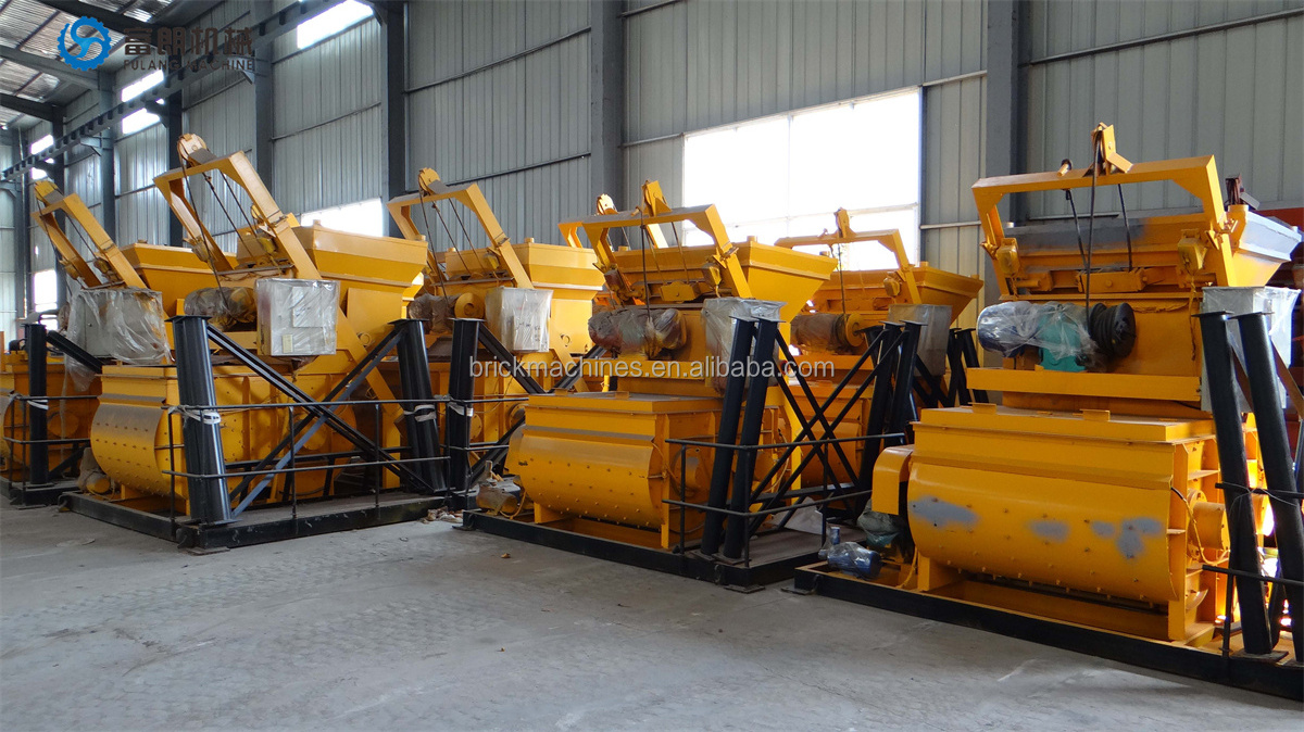 New Stationary Forced Double Shaft Cement Mixer with Lift Silo  js1000 Horizontal Concrete Mixer