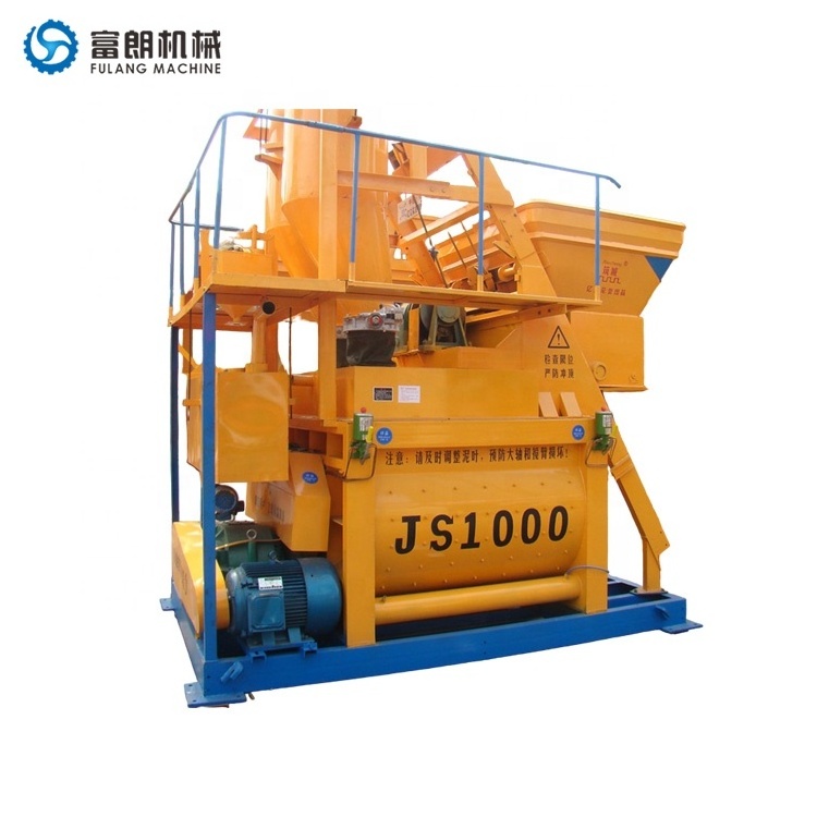 New Stationary Forced Double Shaft Cement Mixer with Lift Silo  js1000 Horizontal Concrete Mixer