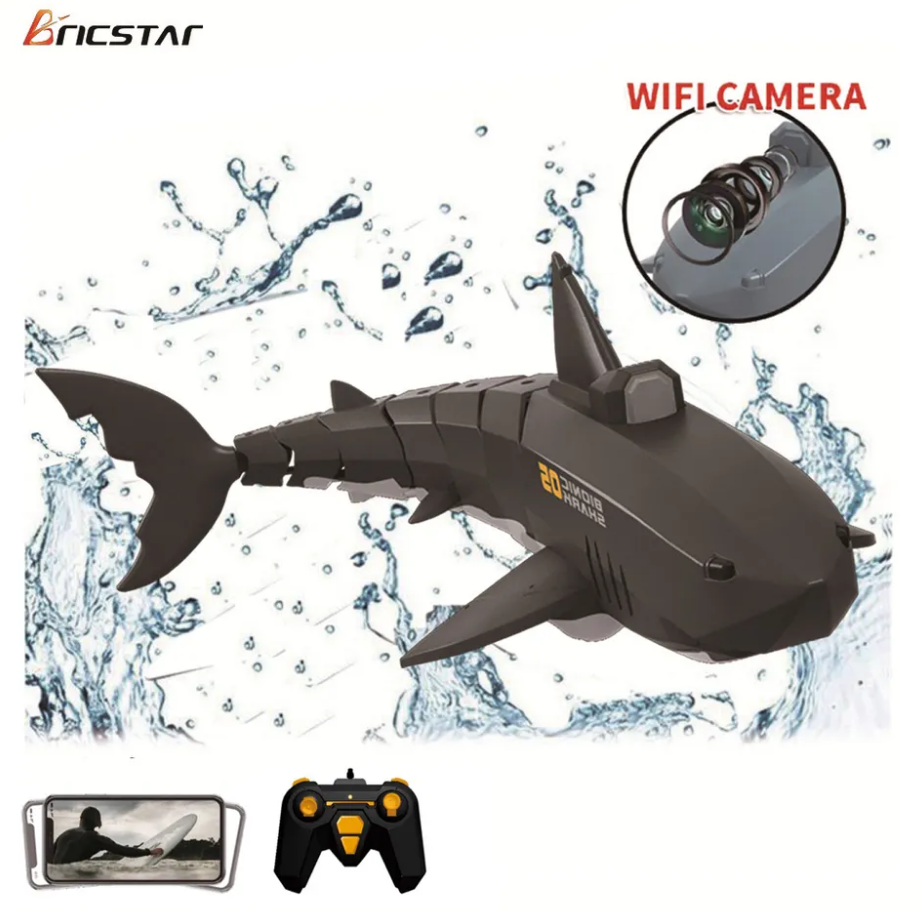 Bricstar Hot selling 2.4G 4CH simulation waterproof Remote control shark toy with 480P camera