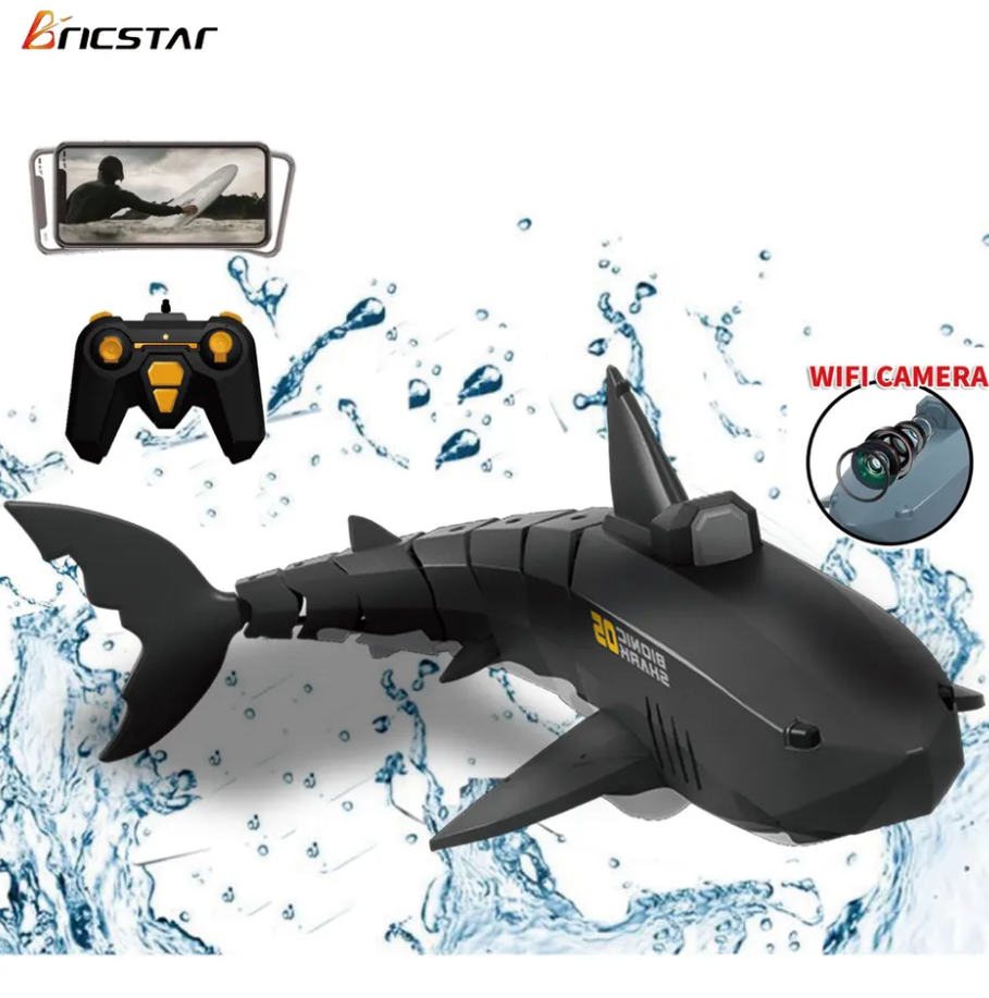 Bricstar Hot selling 2.4G 4CH simulation waterproof Remote control shark toy with 480P camera