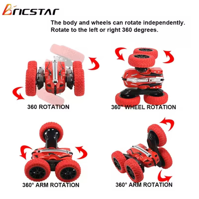 Bricstar 2.4G Six-Wheel remote control double-sided stunt car Off-road climbing 360 rotating rc monster cars with led light