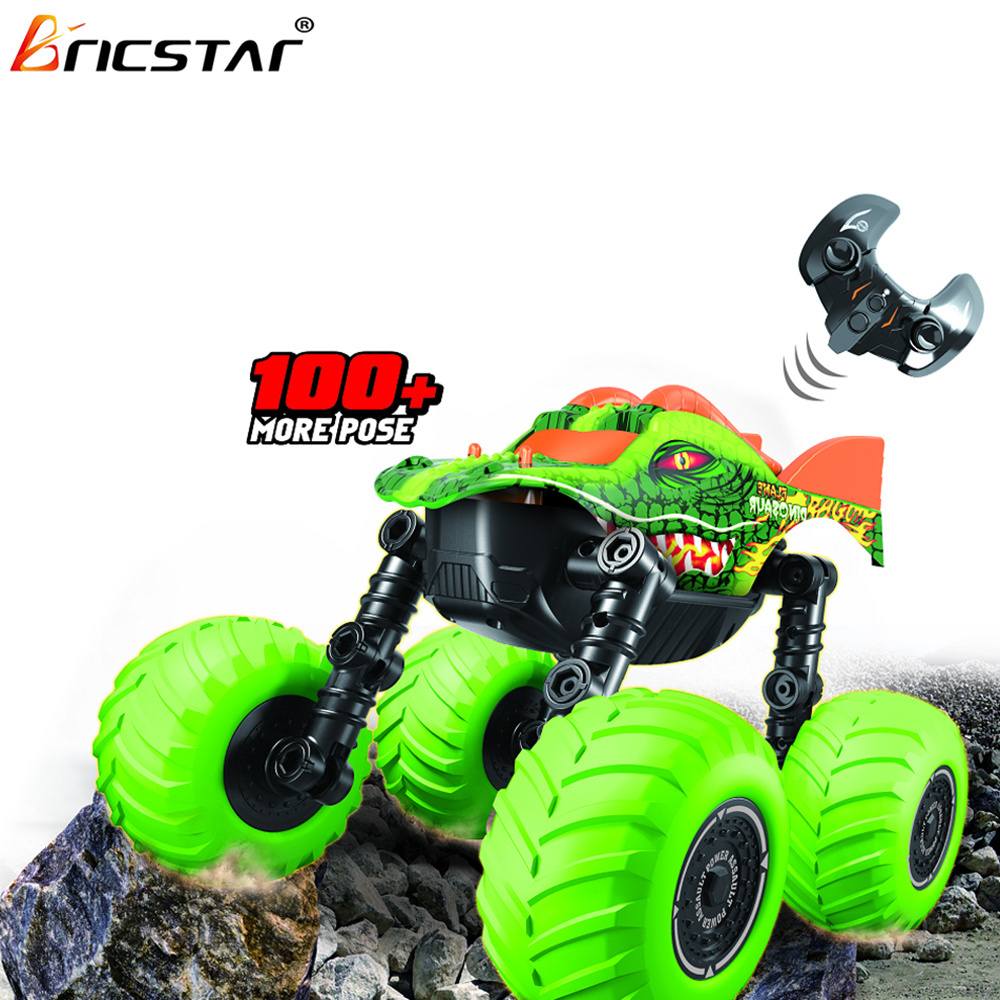 Bricstar 360 degree rolling High speed mini rc stunt car durable material Dinosaur Transforming Stunt Car