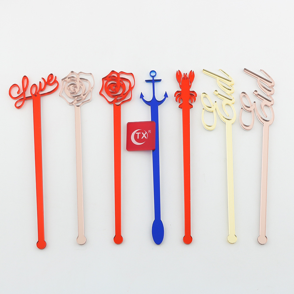 1Piece Can Custom Shape Logo Wedding Gold Silver Rose Gold Mirrored Plastic Acrylic Swizzle Sticks Bar Drink Stirrers