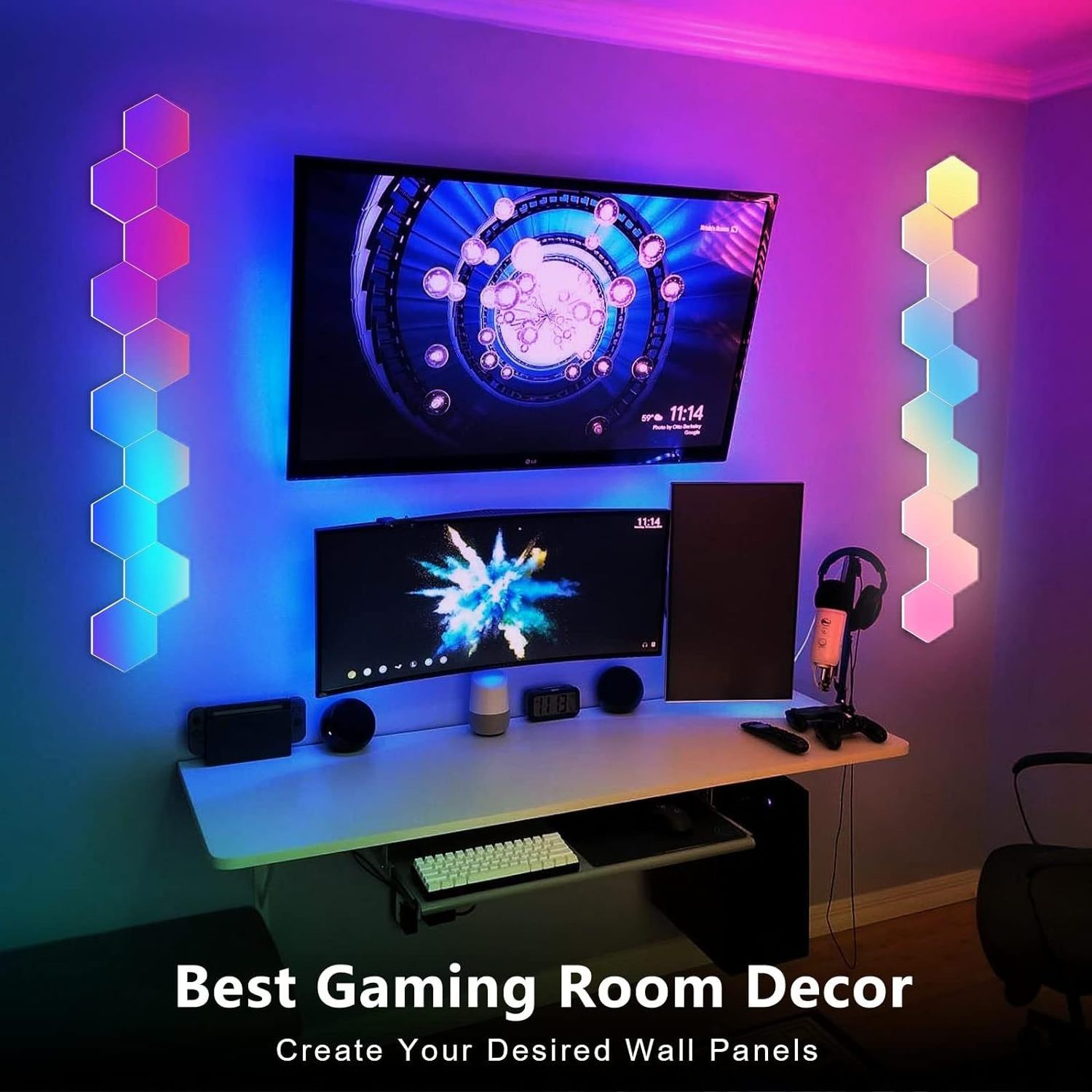 RGB Rhythm Remote Control DIY Tuya BT WIFI LED Panel Smart Wall Lamp Hexagonal Quantum Lights For Game Room Esports