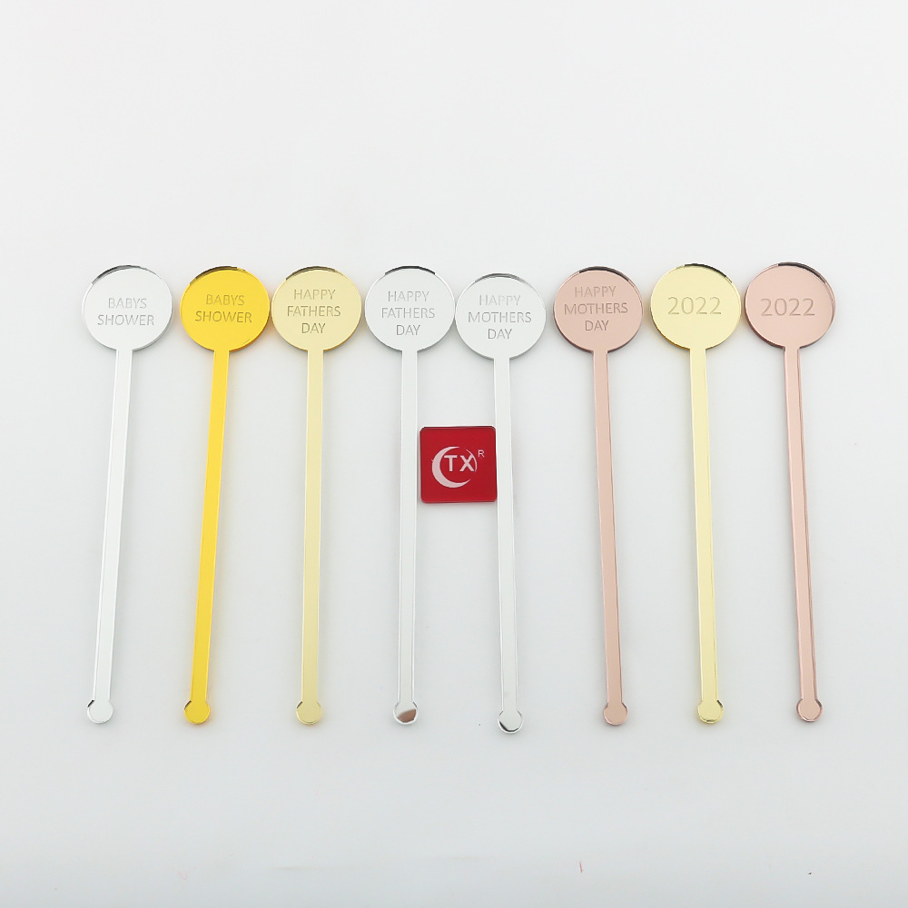 1Piece Can Custom Shape Logo Wedding Gold Silver Rose Gold Mirrored Plastic Acrylic Swizzle Sticks Bar Drink Stirrers