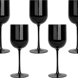 Custom Logo Color Elegant Wine Goblets Cups on Stem Black Plastic Champagne Flutes Wine Glasses