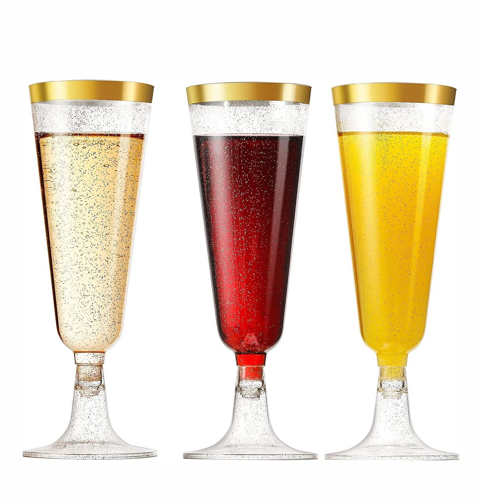 Disposable Unbroken PS Plastic Red Wine Champagne Cup Glasses Martini Goblet Margarita Cocktail Glass Flute WIth Glod Rim