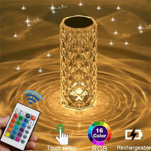 USB Type C Rechargeable 17 Colors RGB Touch Remote Control Cordless Led Rose Crystal Table Light Lamp For Bedroom Restaurant