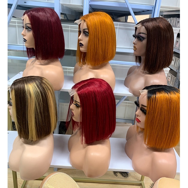 Virgin Cuticle Aligned Hair Double Drawn Straight Bob Wig with 2*6 Kim Closure 100% Human Hair Lace Front Wigs for Black Women