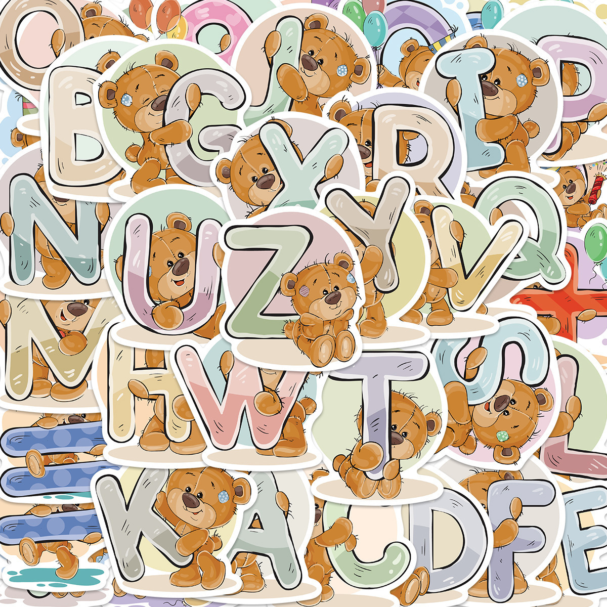 2023 Newly 39PCS Cute funny bear number letter self adhesive decals for kids educational cartoon alphabet sticker