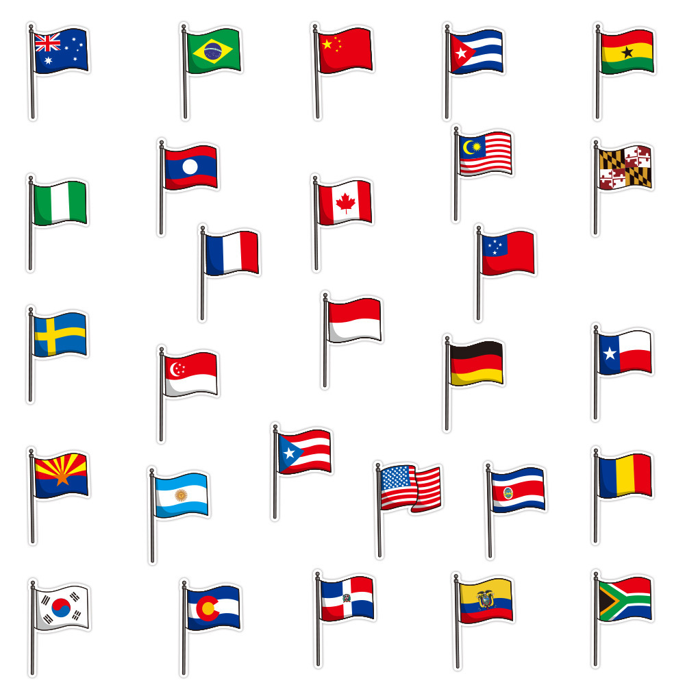 50Pcs World Country Map State Nation Flag Waterproof Graffiti Stickers Wall Laptop Sticker