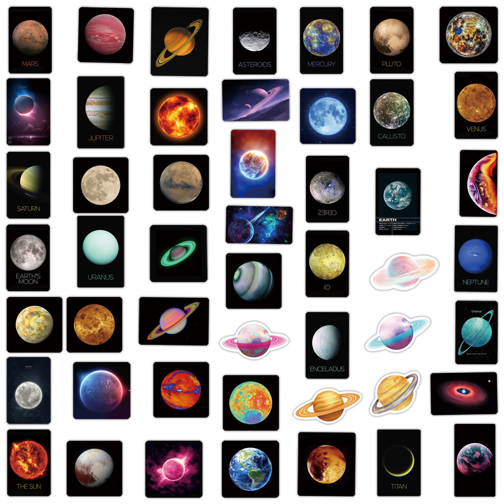 50Pcs Cool Universe Galaxy Planet Graffiti Stickers For Car Laptop Bottle PVC Vinyl Cartoon Darkness Space Sticker