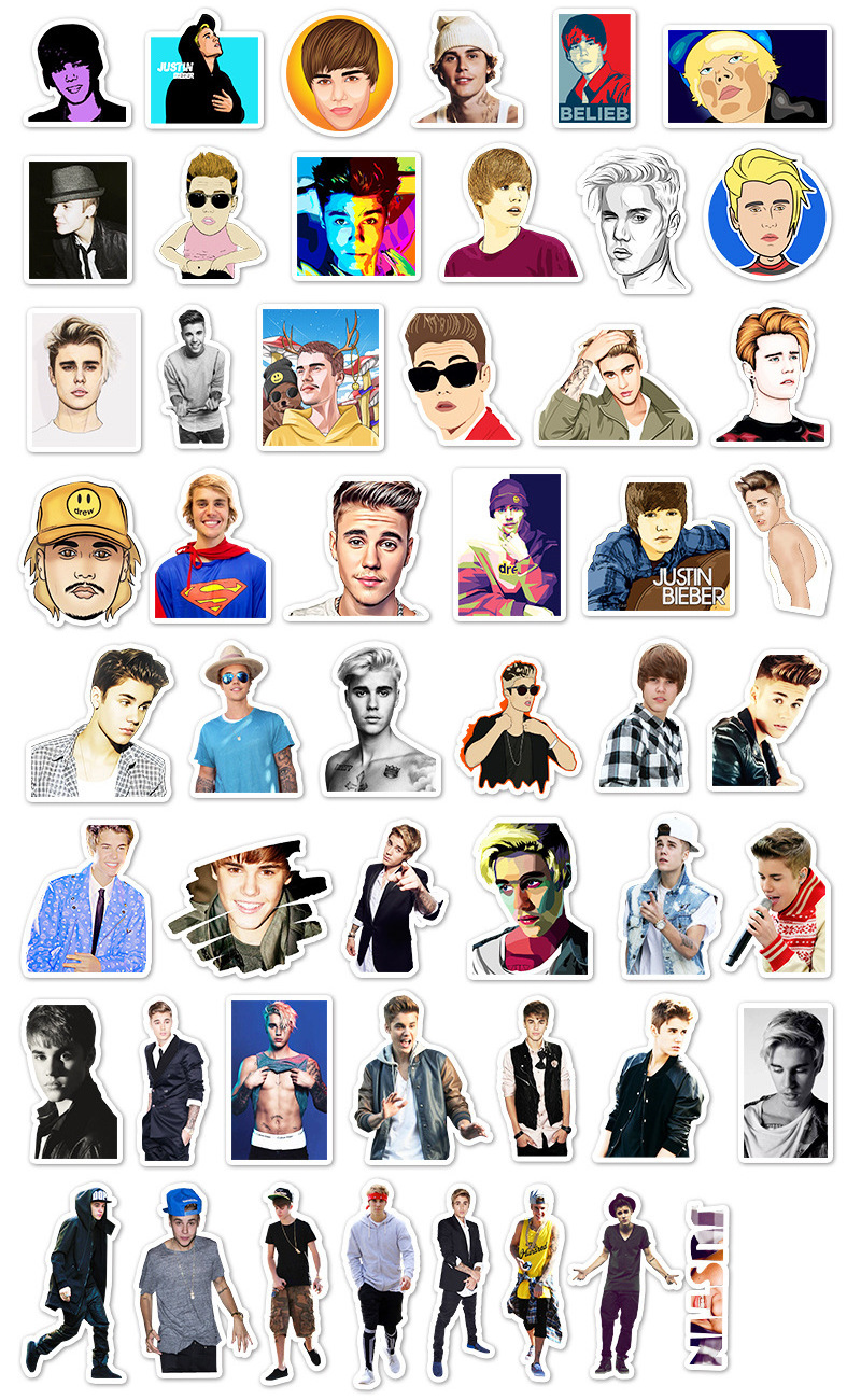 51Pcs Idol Singer Justin Bieber Vinyl Graffiti Stickers For Laptop Skateboard Bottle Wall Paper Drew House Sticker