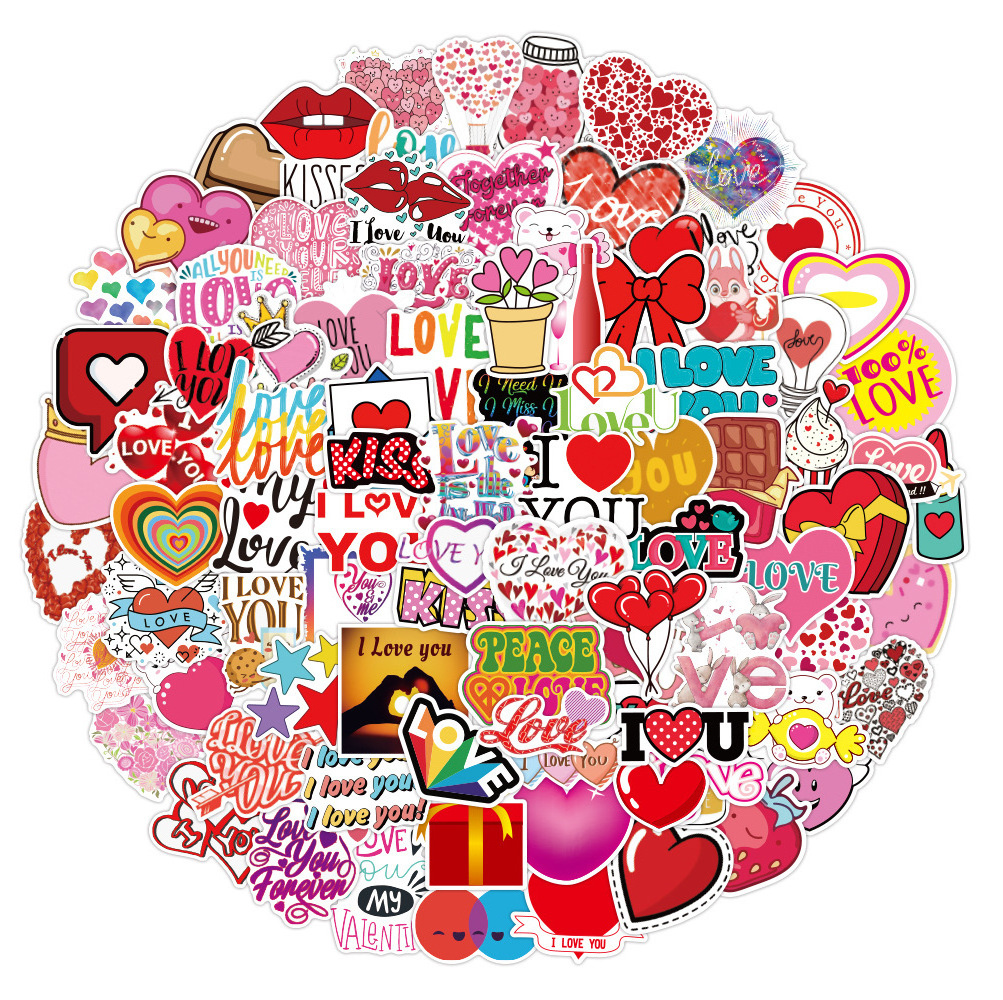 100Pcs Valentines Day Love Heart Graffiti Stickers For Book Laptop Wall Waterproof Vinyl Cute Girl Sticker