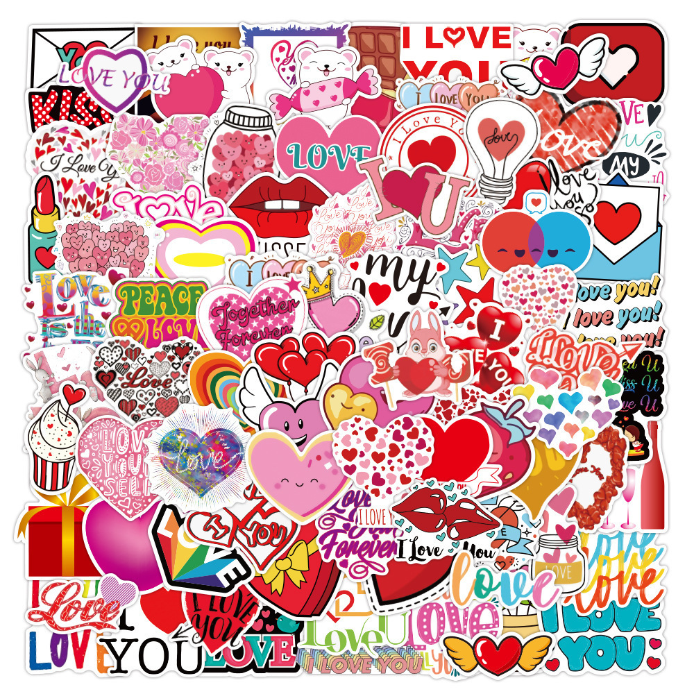 100Pcs Valentines Day Love Heart Graffiti Stickers For Book Laptop Wall Waterproof Vinyl Cute Girl Sticker