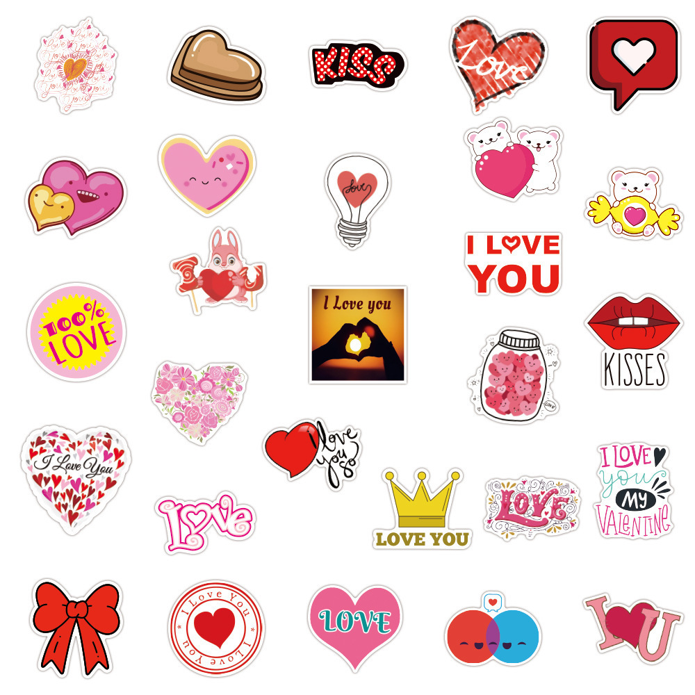 100Pcs Valentines Day Love Heart Graffiti Stickers For Book Laptop Wall Waterproof Vinyl Cute Girl Sticker