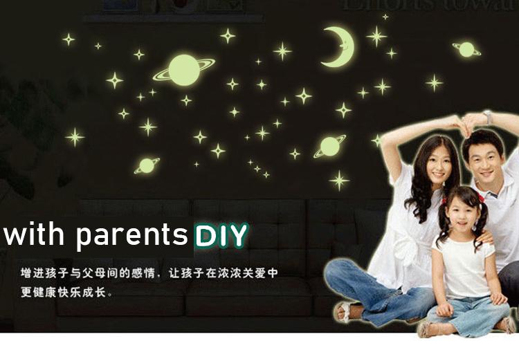 Luminous Wall Sticker Moon Star Planet Children Living Room Bedroom Bathroom Glow in Dark Stickers Label