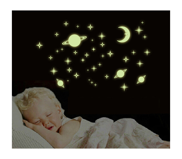 Luminous Wall Sticker Moon Star Planet Children Living Room Bedroom Bathroom Glow in Dark Stickers Label