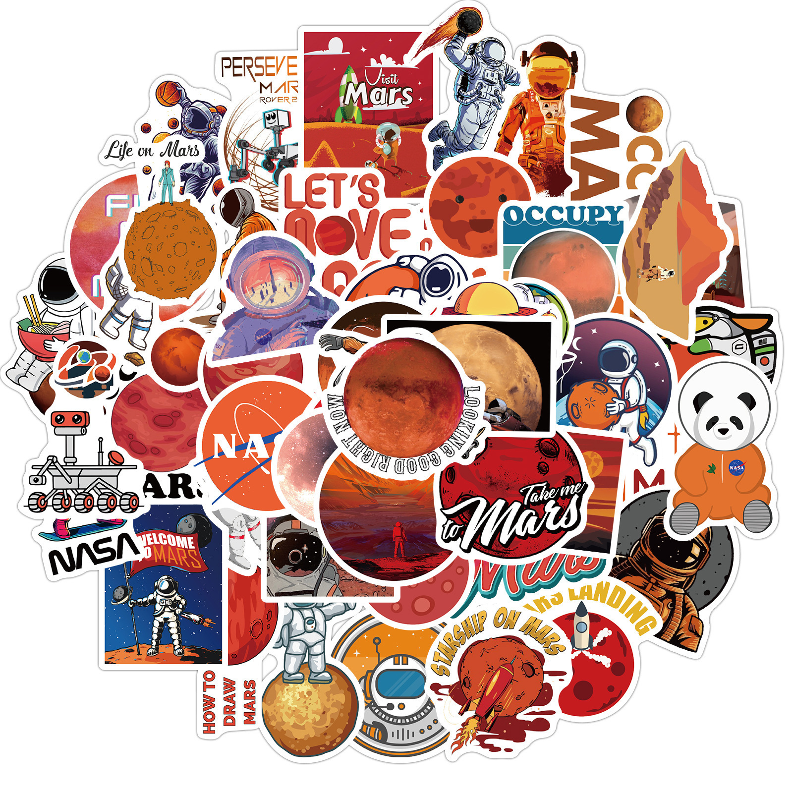 50Pcs Mars Exploration Astronaut Graffiti Stickers For Children Book Wall Decor Toy Vinyl Rocket Rocket Space Sticker