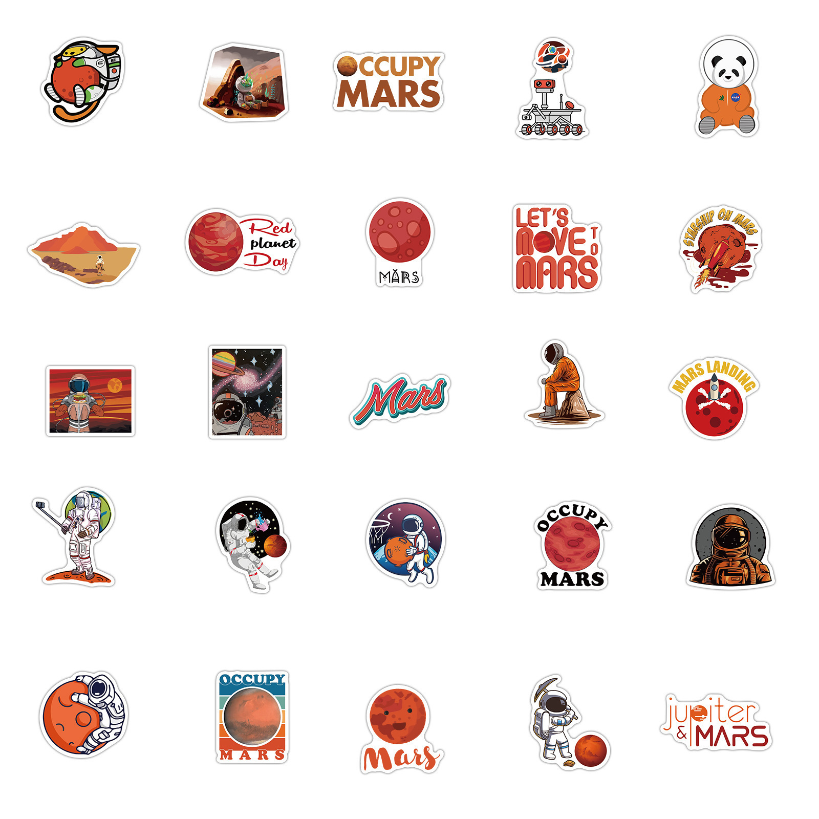 50Pcs Mars Exploration Astronaut Graffiti Stickers For Children Book Wall Decor Toy Vinyl Rocket Rocket Space Sticker