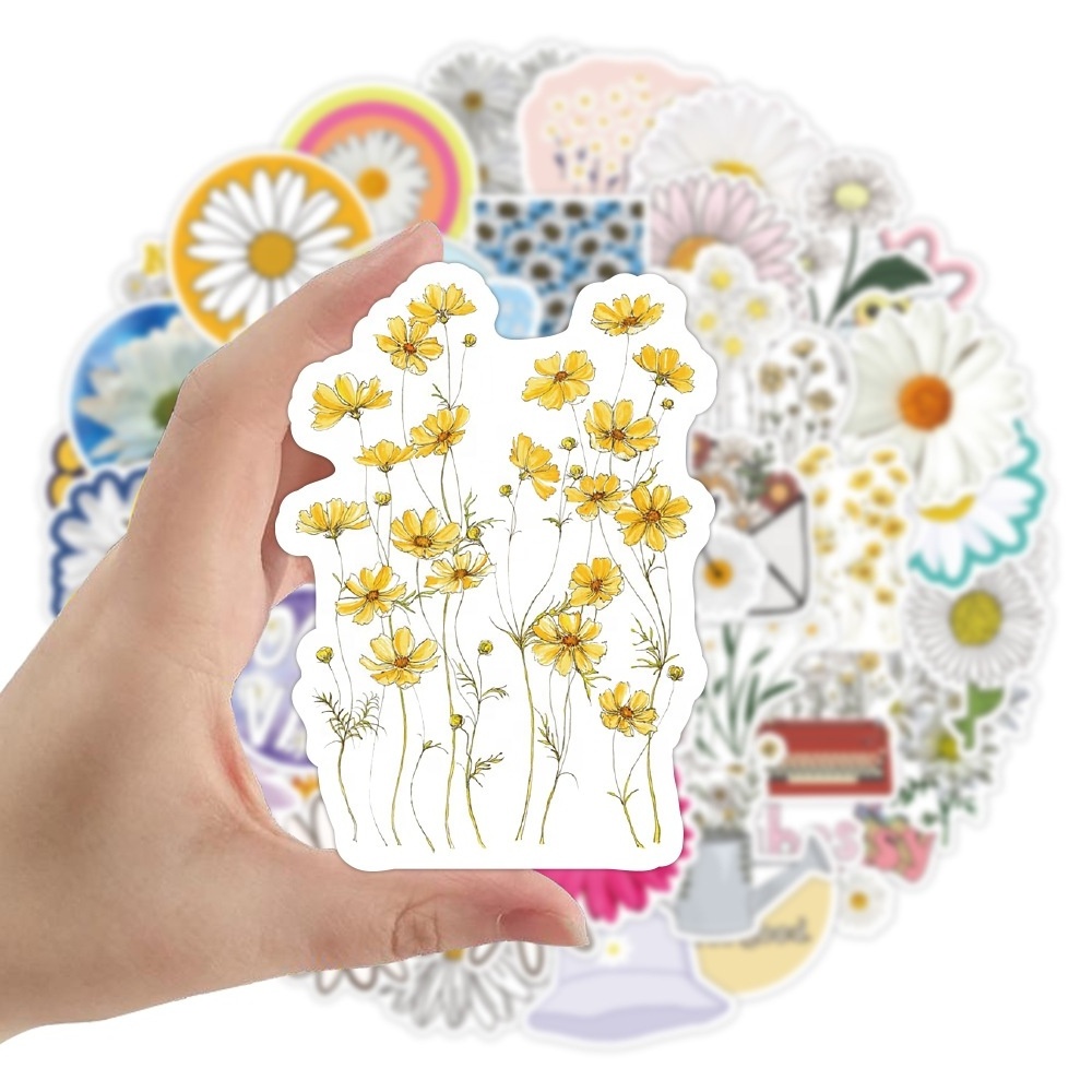 50Pcs Chrysanthemum Daisy Flowers Fresh Plants Sticker Girl For Student Notebook Diary Diy Decorative Graffiti Stickers