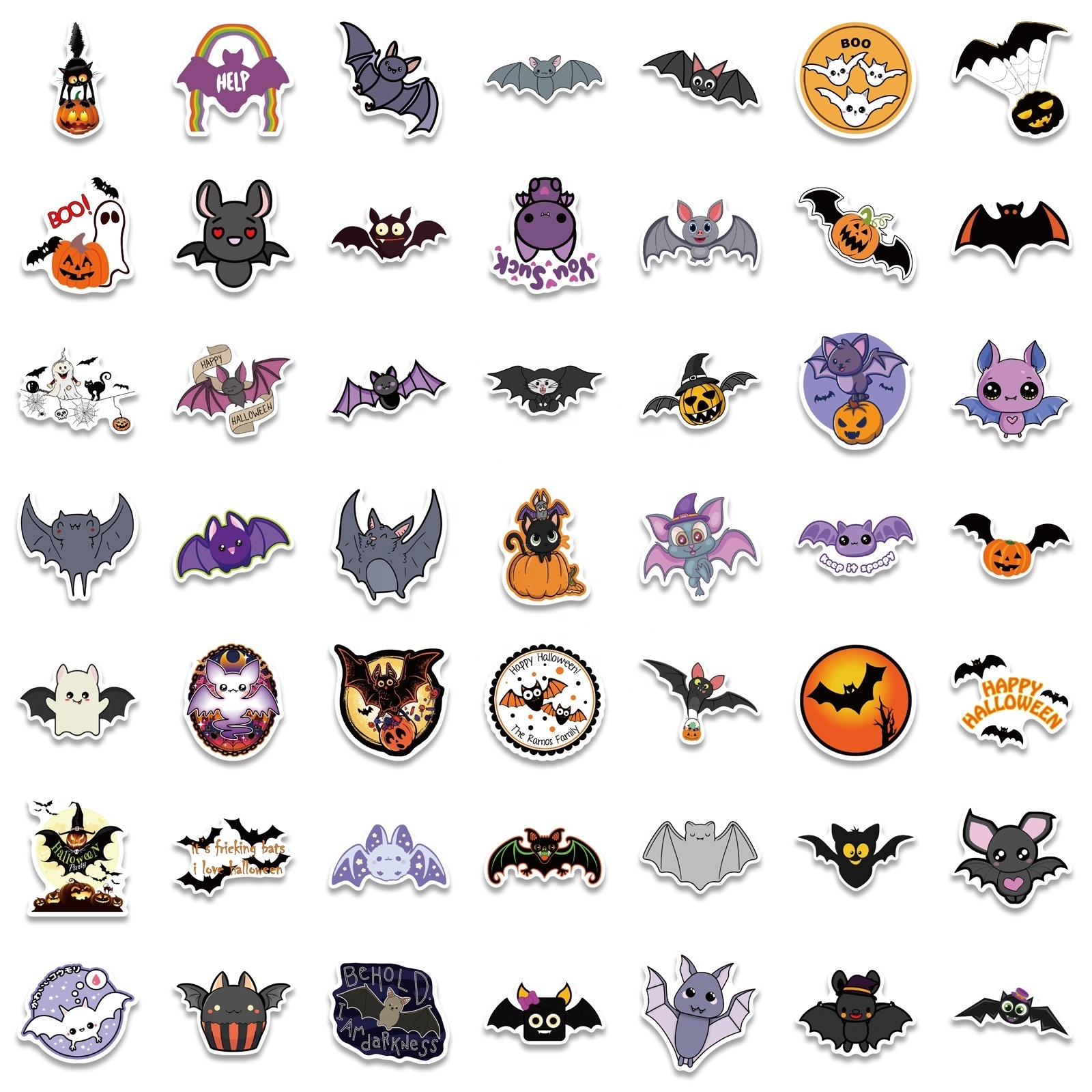 100Pcs Funny Bat Ghost Halloween Decorative Sticker For Festival Gifts Bottles Home Wall Notebook Promotion Stickers