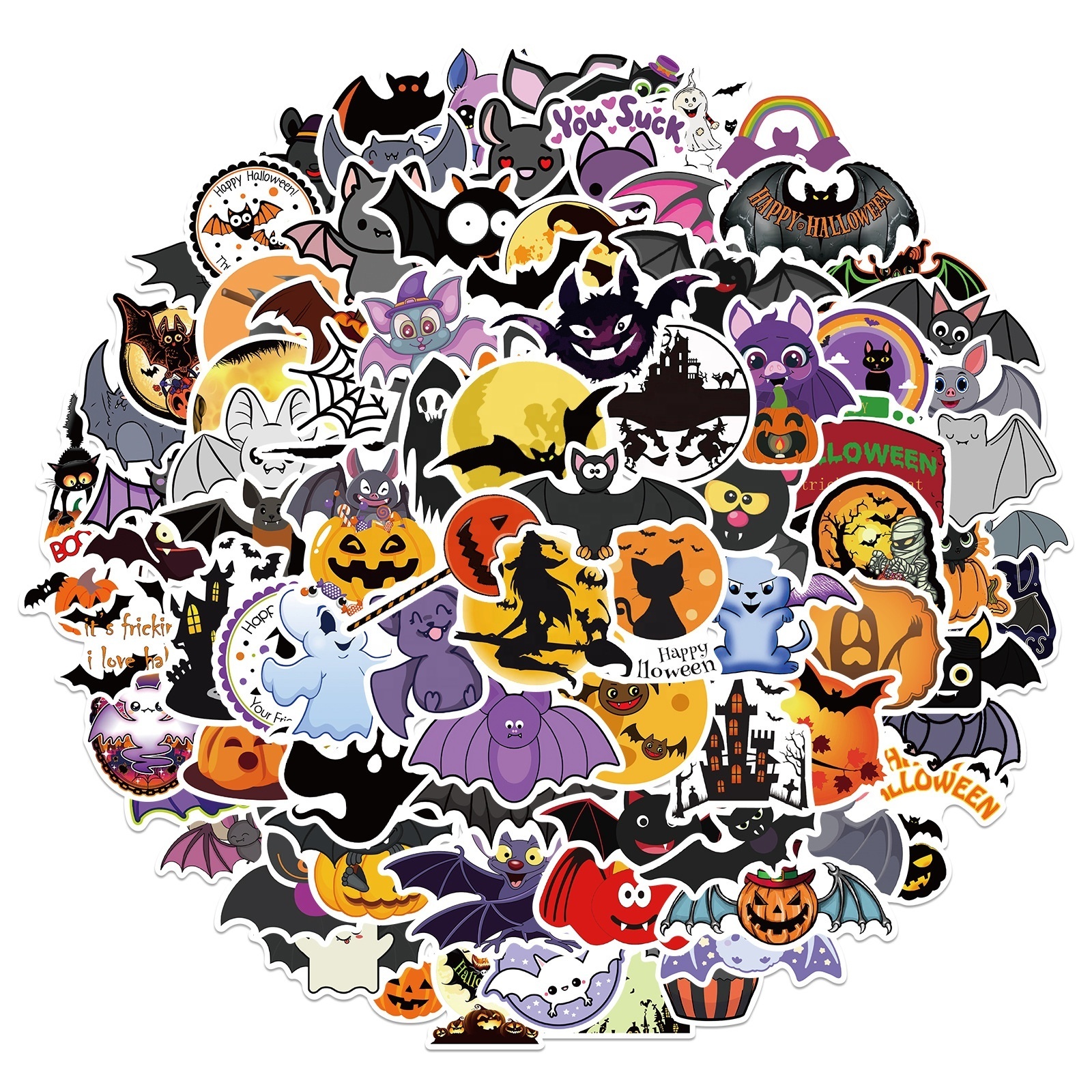 100Pcs Funny Bat Ghost Halloween Decorative Sticker For Festival Gifts Bottles Home Wall Notebook Promotion Stickers