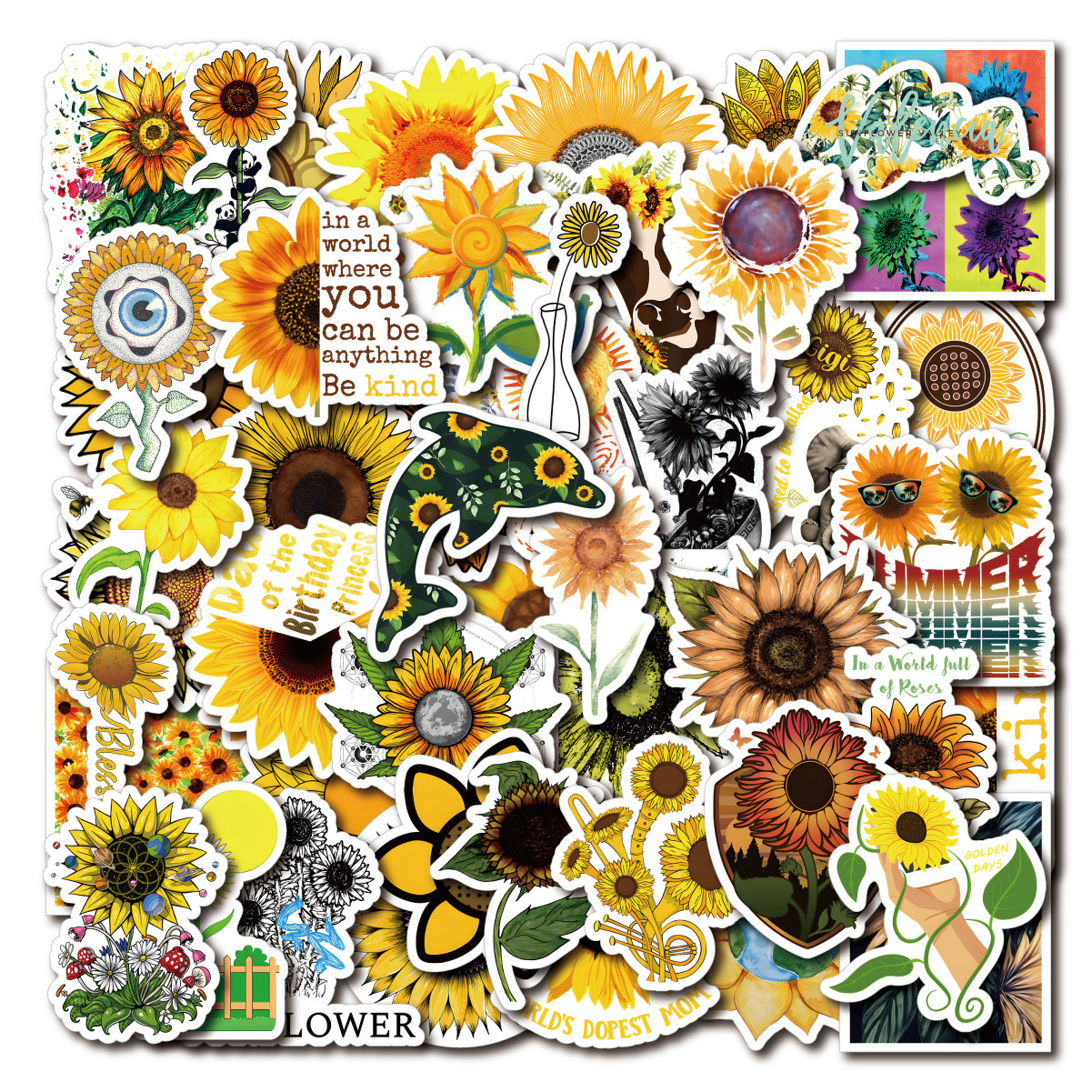 50PCS Retro flower 5D canvas painting wall art stickers lily decorative flowers and plants sunflower sticker