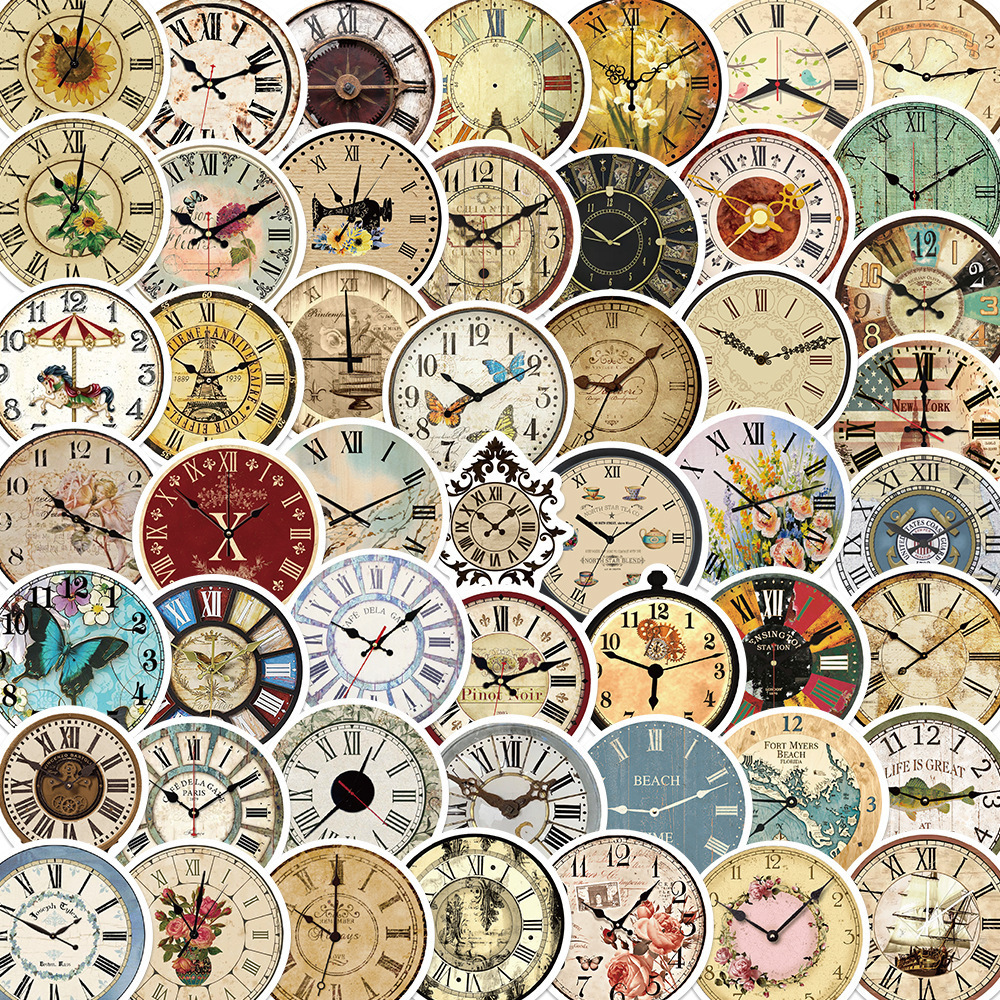 50PCS Not repeat Round aesthetic art nostalgic luxury clocks decals retro wall clock sticker