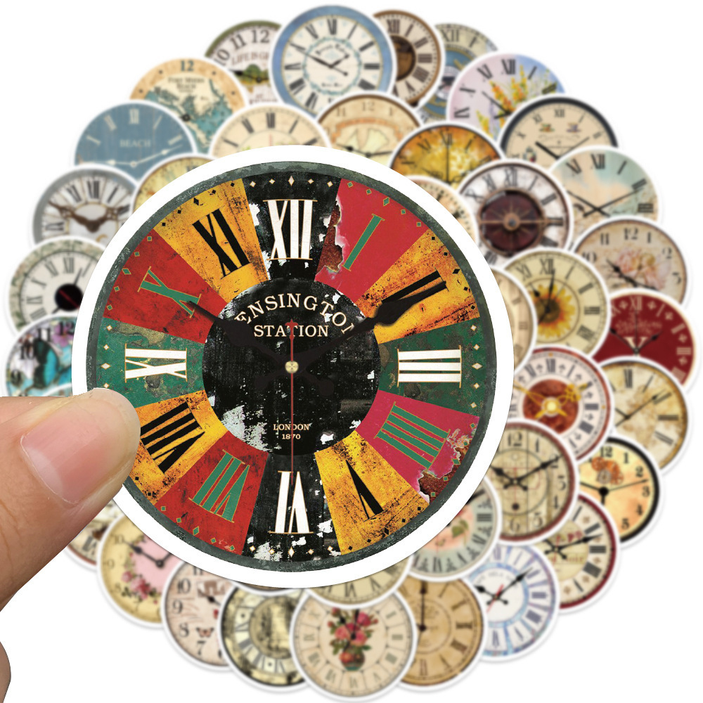 50PCS Not repeat Round aesthetic art nostalgic luxury clocks decals retro wall clock sticker