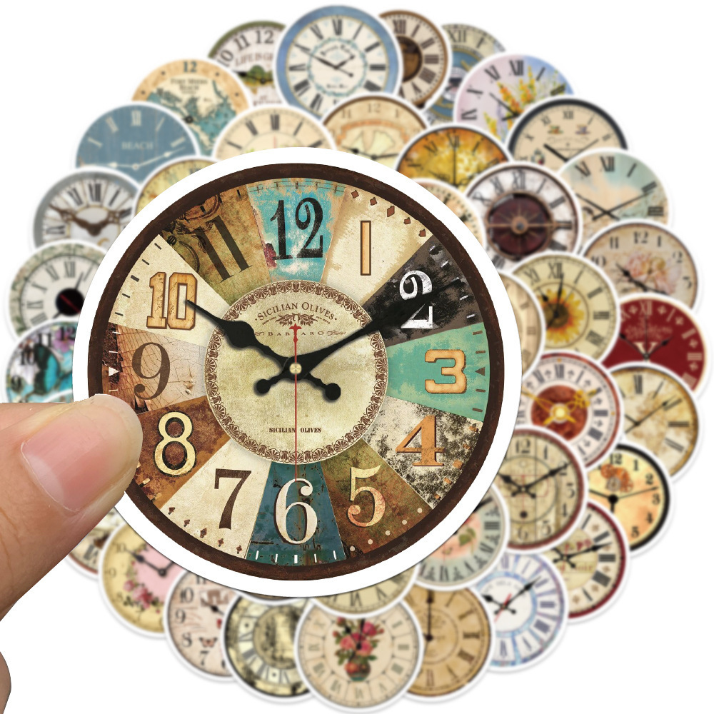 50PCS Not repeat Round aesthetic art nostalgic luxury clocks decals retro wall clock sticker