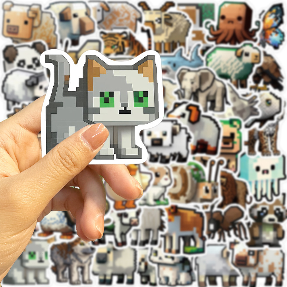 50Pcs Cartoon Pixel Animals My World Game Graffiti Stickers For Kid Notebook Wall Vinyl Block Animal Sticker