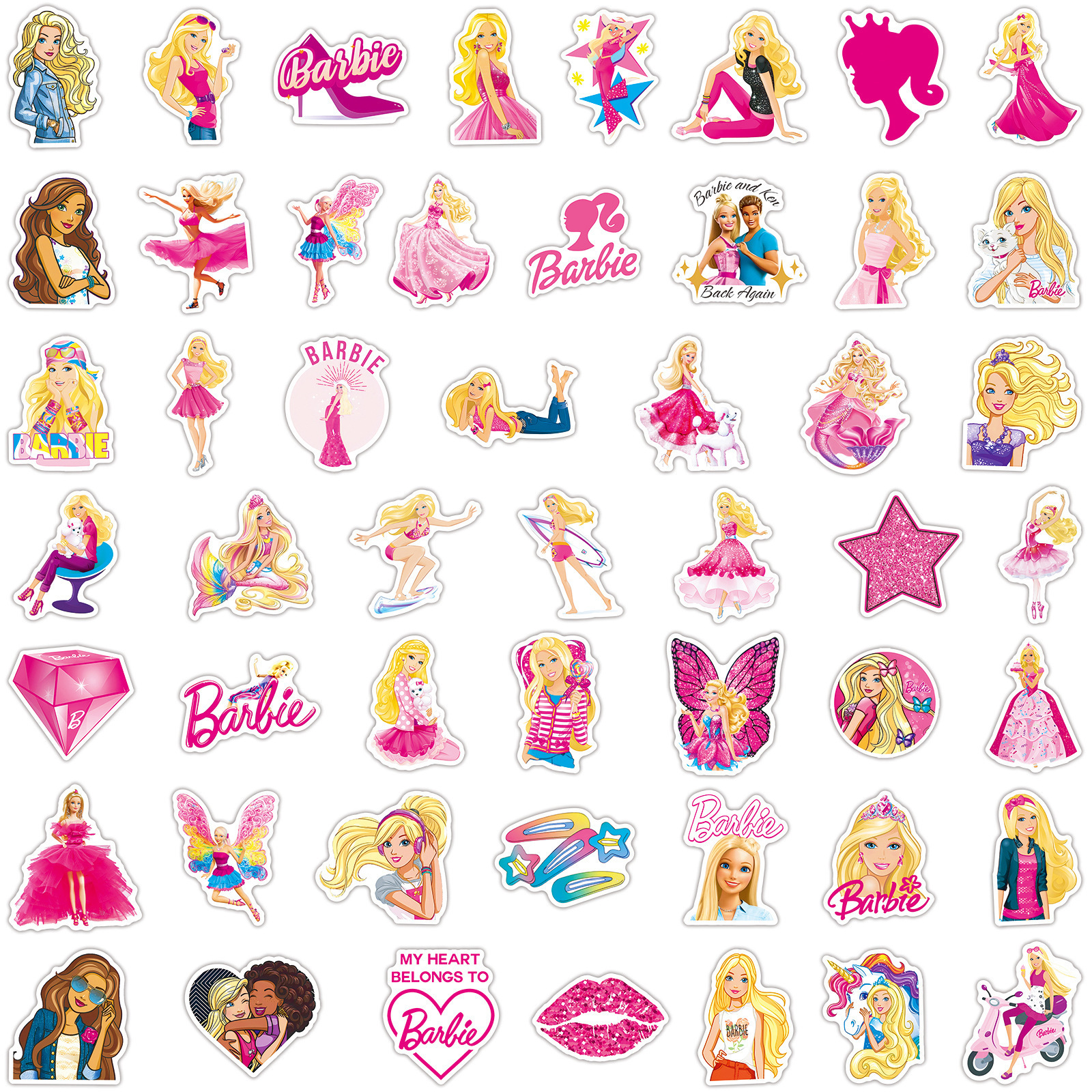 50Pcs Pretty Girls Princess Cute Pink Graffiti Stickers For Girl Laptop Book Wall Vinyl Cartoon Barbies Sticker