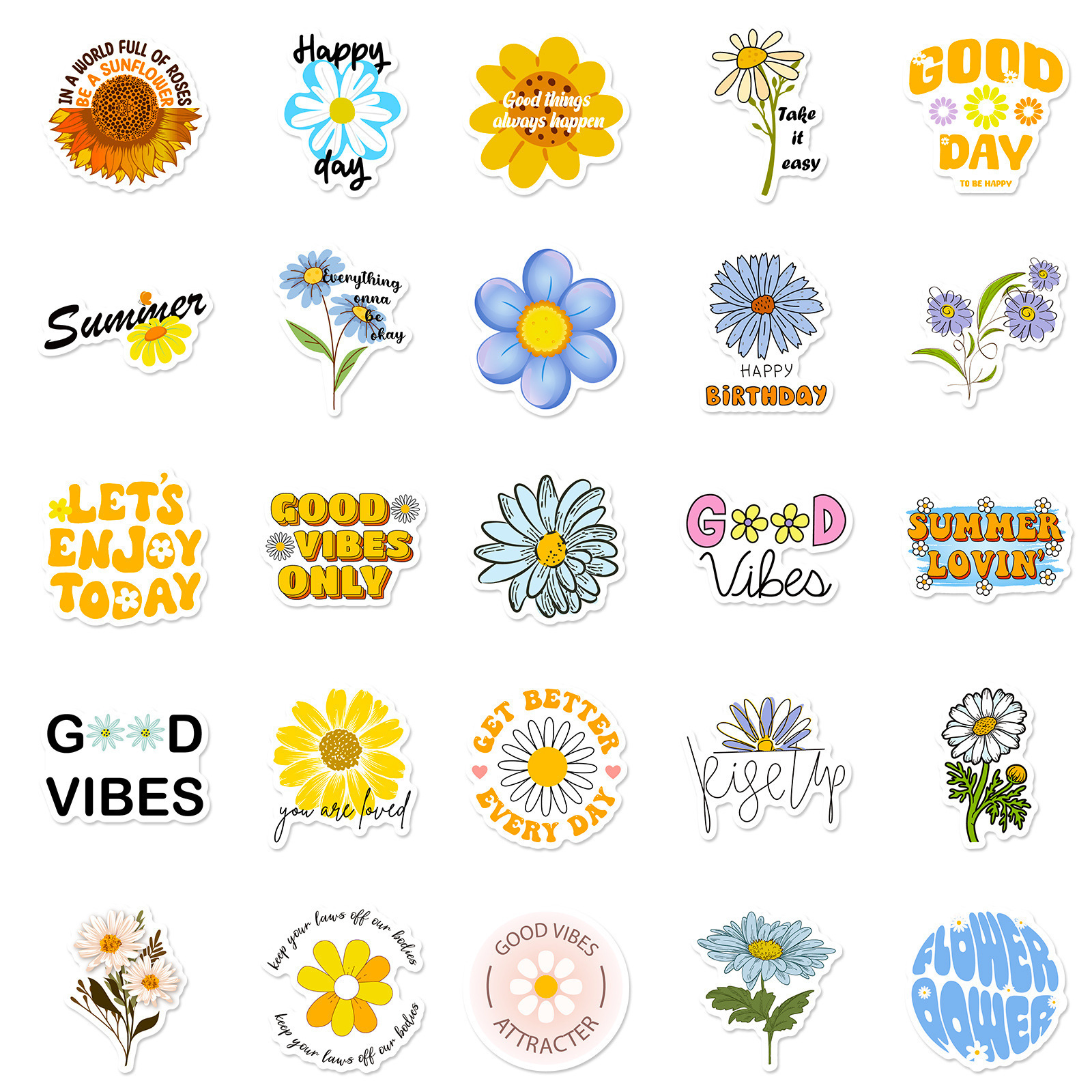 50Pcs New VSCO Sunflower Word Graffiti Stickers For Girl Book Scrapbook Decor Vinyl Little Daisy Good Vibe Sticker