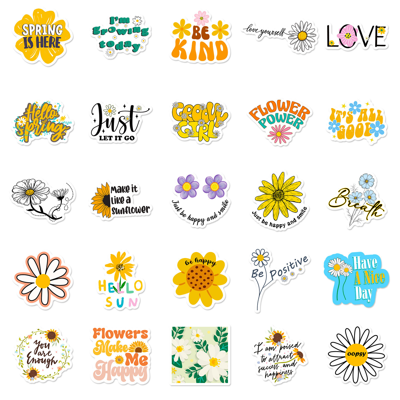 50Pcs New VSCO Sunflower Word Graffiti Stickers For Girl Book Scrapbook Decor Vinyl Little Daisy Good Vibe Sticker