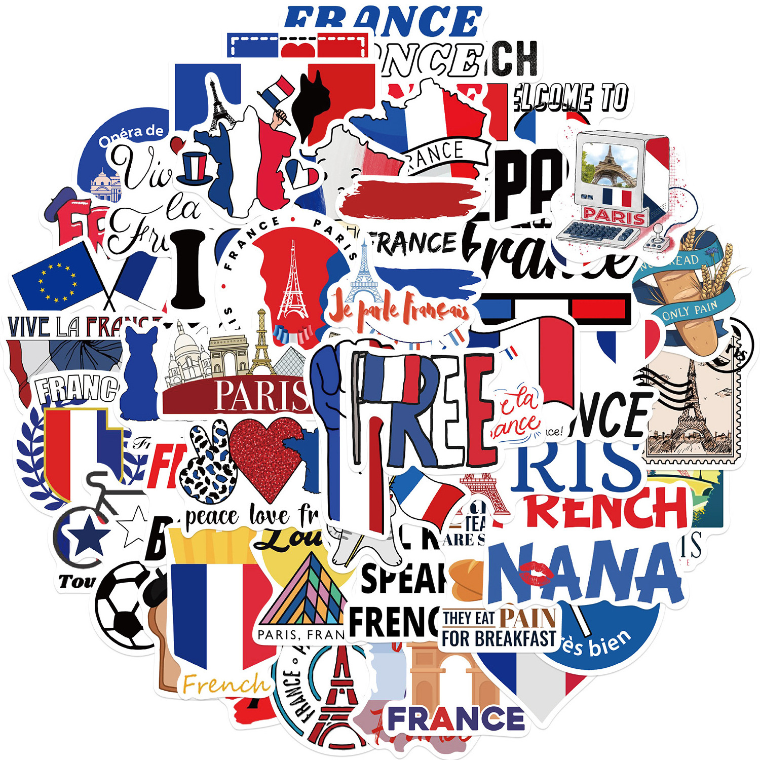 50Pcs Love France City Paris Tower Graffiti Stickers For Travel Gift Car Luggage Decor Vinyl French Flag Sticker