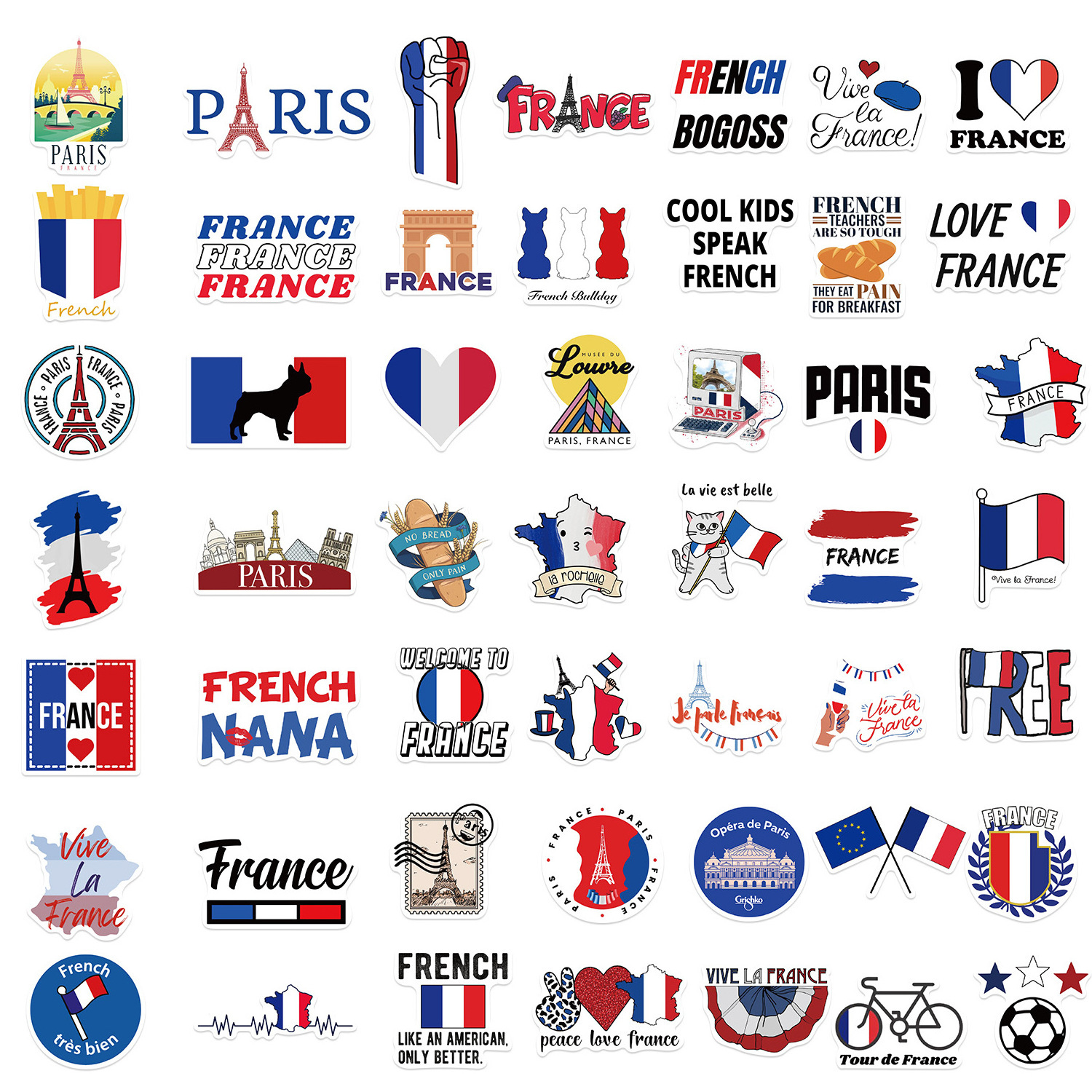 50Pcs Love France City Paris Tower Graffiti Stickers For Travel Gift Car Luggage Decor Vinyl French Flag Sticker