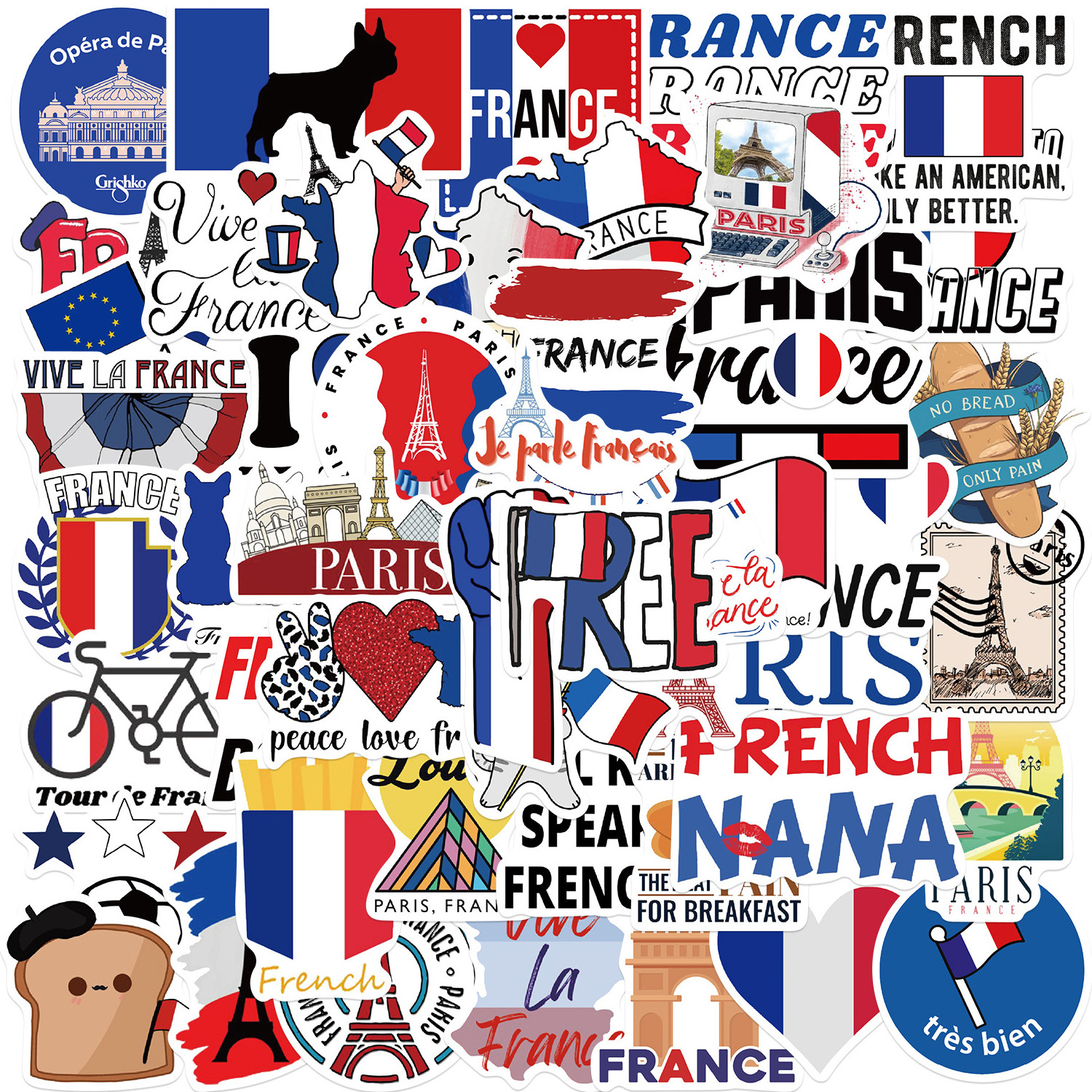 50Pcs Love France City Paris Tower Graffiti Stickers For Travel Gift Car Luggage Decor Vinyl French Flag Sticker