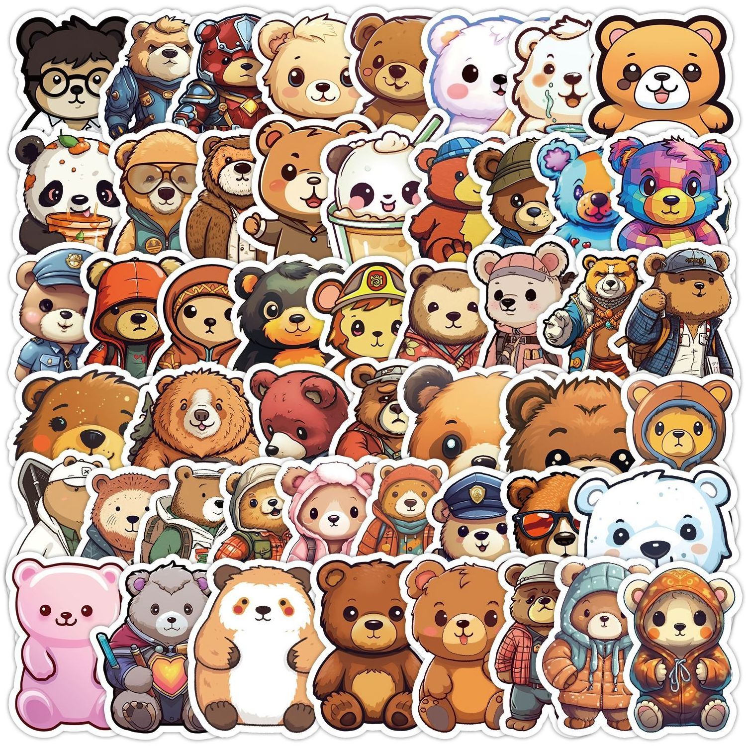 50Pcs Little Cute Bear Toy Cartoon Graffiti Stickers For Kid Home Bedroom Wall Decor Vinyl Teddy Plush Toys Sticker