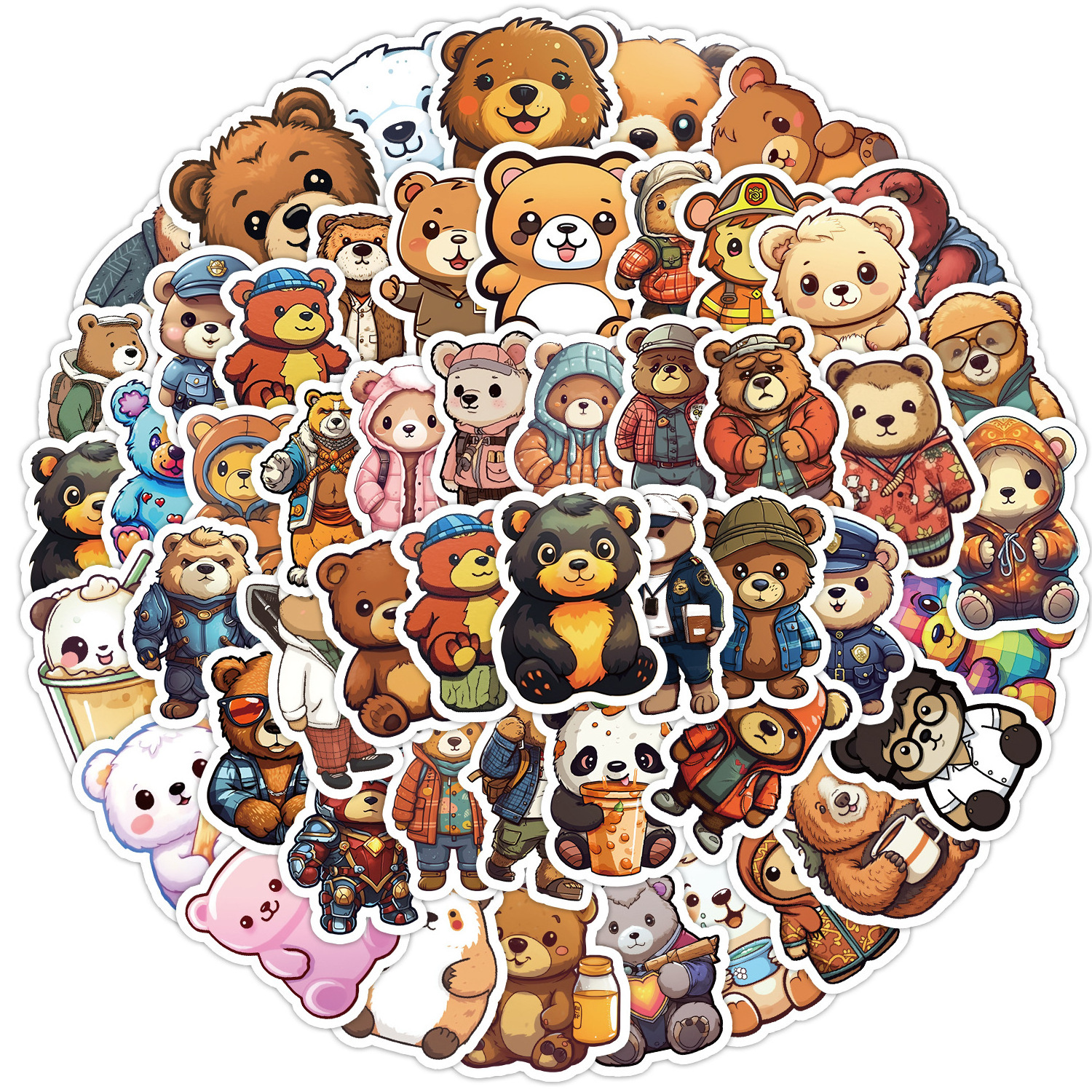 50Pcs Little Cute Bear Toy Cartoon Graffiti Stickers For Kid Home Bedroom Wall Decor Vinyl Teddy Plush Toys Sticker