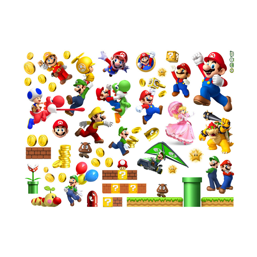 40X60CM Large 3D game poster for kids bedroom nursery DIY self adhesive super Mario wall decals