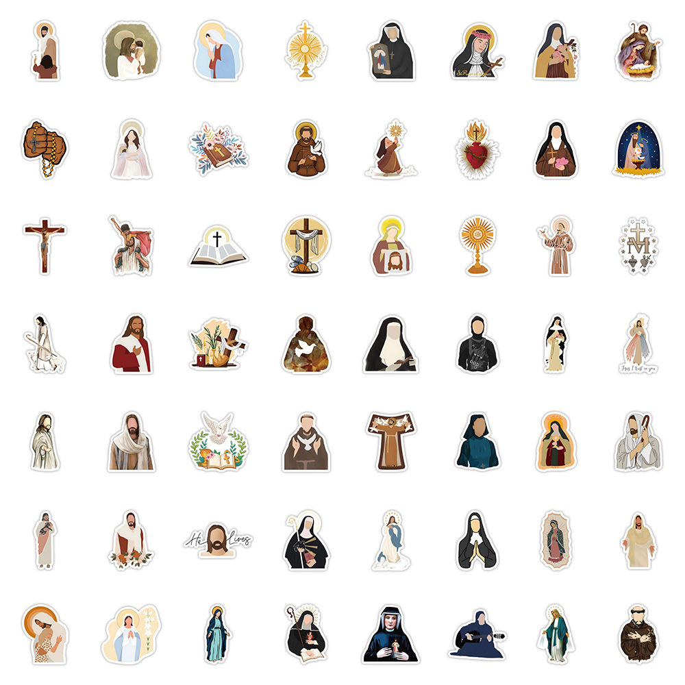 50Pcs Cartoon Church Nun Monk Logo Graffiti Stickers For Bottle Home Wall Decor Vinyl Christian Jesus Preacher Sticker