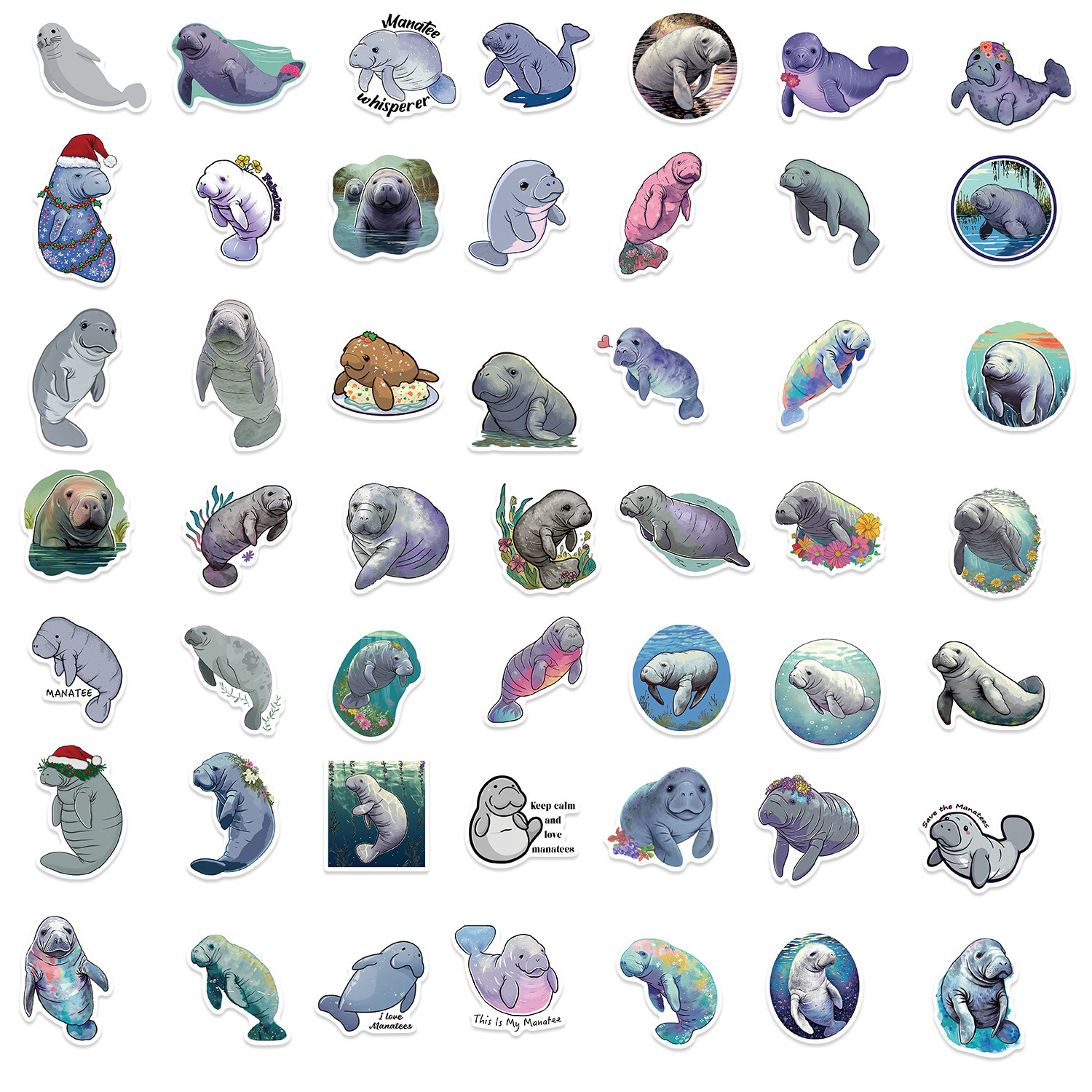 50Pcs Cute Marine Animal Manatee Graffiti Stickers For Kid Learning Book Wall Decor Vinyl Aquarium Ocean Park Gift Sticker