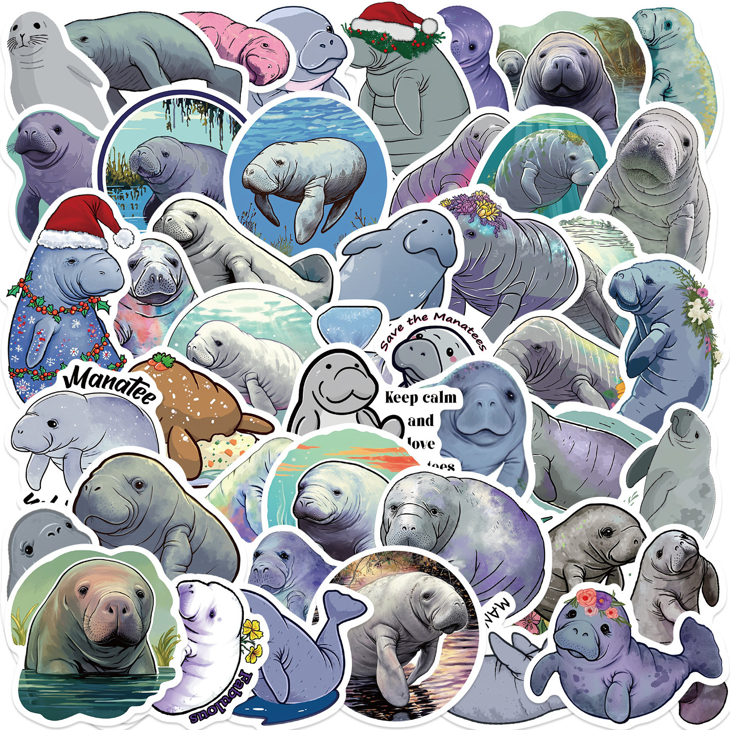 50Pcs Cute Marine Animal Manatee Graffiti Stickers For Kid Learning Book Wall Decor Vinyl Aquarium Ocean Park Gift Sticker